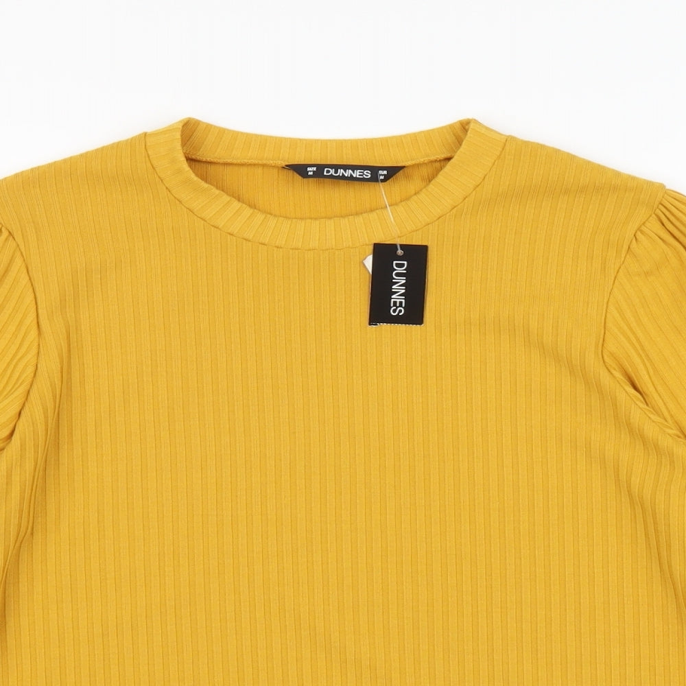 Dunnes Stores Womens Yellow Polyester Basic Blouse Size M Round Neck