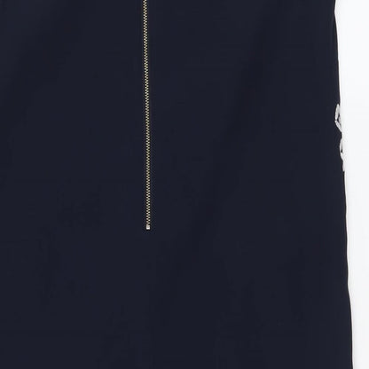 Next Womens Blue Geometric Polyester A-Line Size 10 Scoop Neck Zip