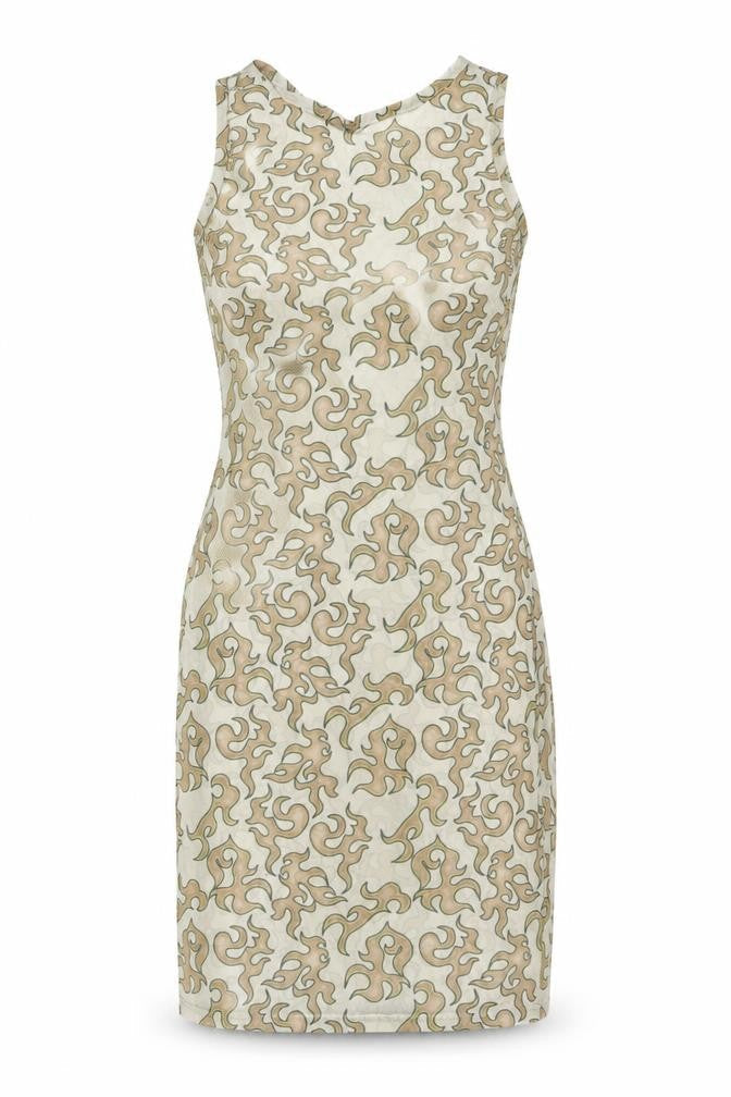 PRETTYLITTLETHING Womens Beige Geometric Polyester Bodycon Size 4 Round Neck Pullover