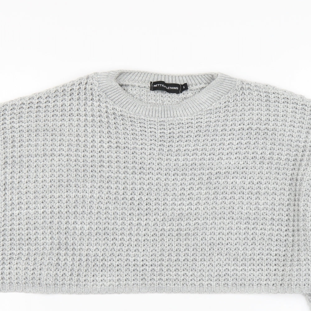 PRETTYLITTLETHING Womens Grey Round Neck Acrylic Pullover Jumper Size S