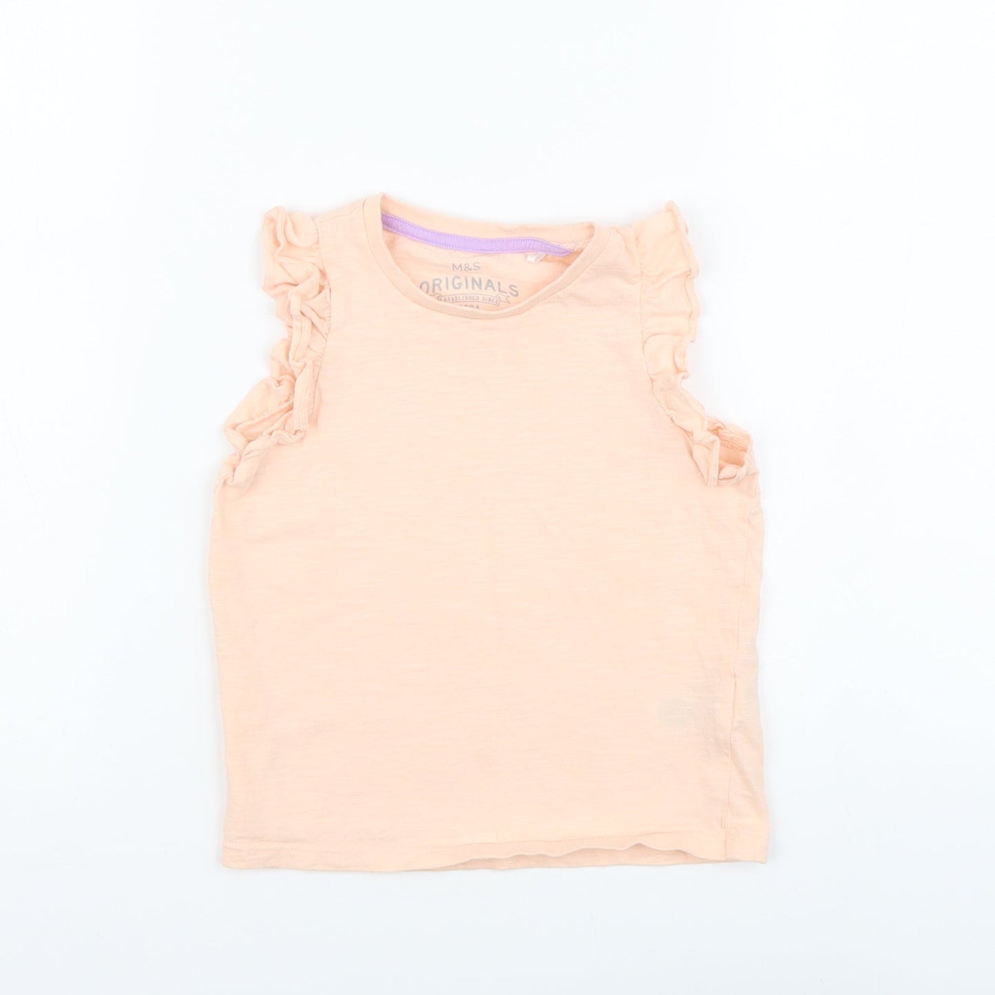 Marks and Spencer Girls Pink Cotton Basic T-Shirt Size 4-5 Years Round Neck Pullover
