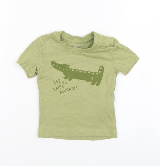 Primark Boys Green Cotton Basic T-Shirt Size 3-6 Months Round Neck Pullover - Alligator