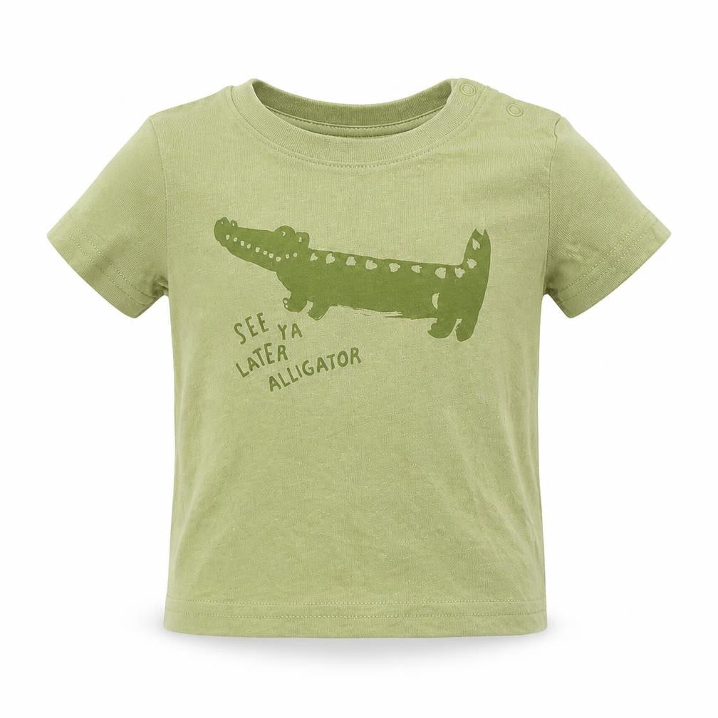 Primark Boys Green Cotton Basic T-Shirt Size 3-6 Months Round Neck Pullover - Alligator
