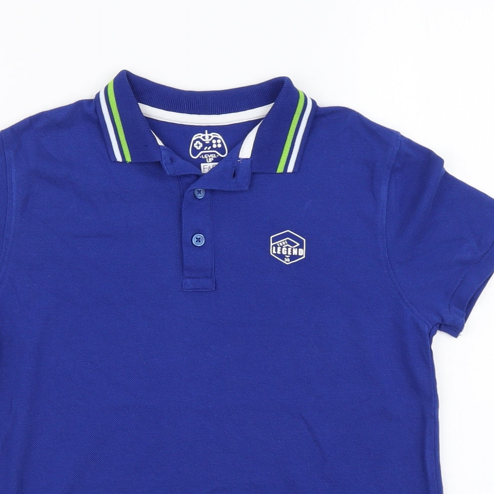 F&F Boys Blue Cotton Basic Polo Size 8-9 Years Collared Button