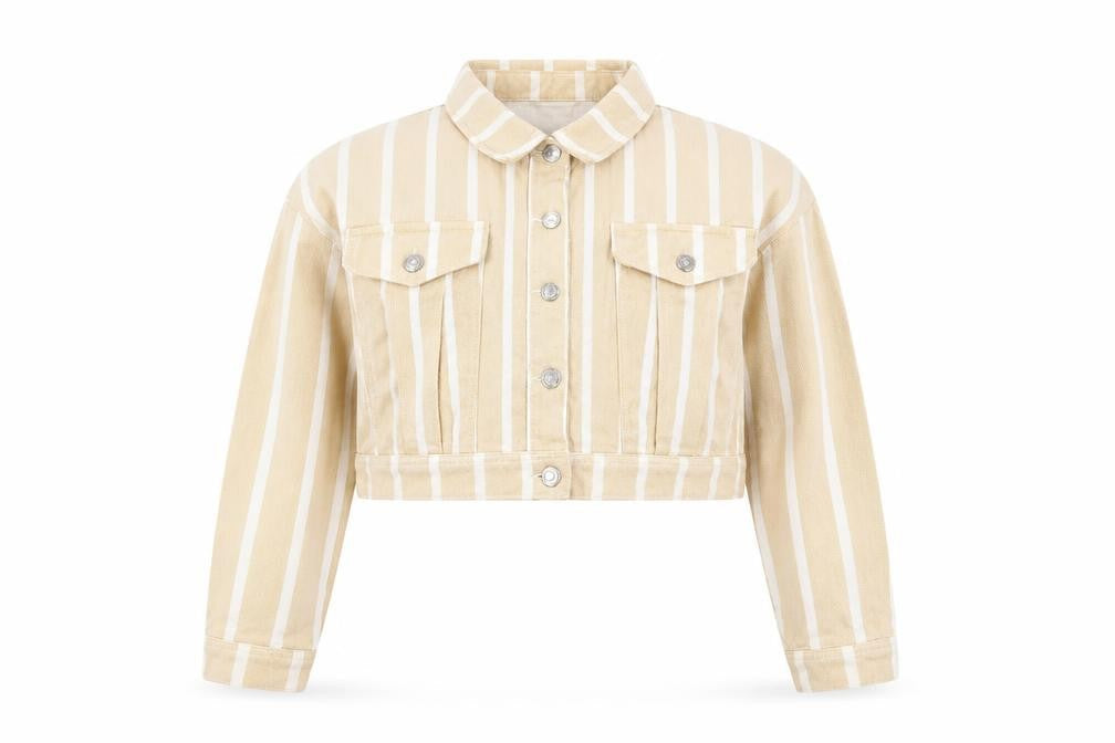 Missguided Womens Beige Striped Jacket Size 14 Button
