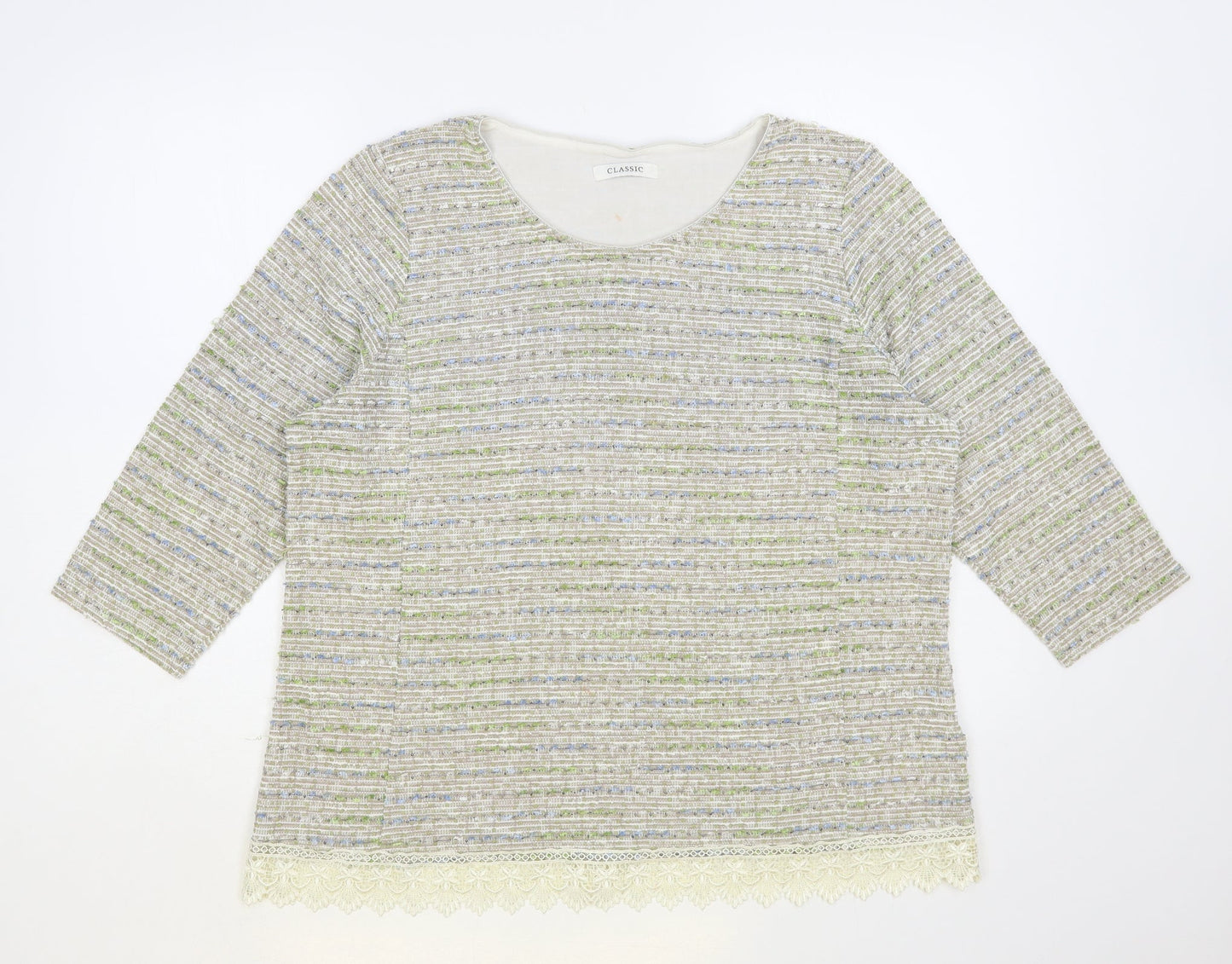 Marks and Spencer Womens Grey Round Neck Striped Polyester Pullover Jumper Size 18 - Lace Trim
