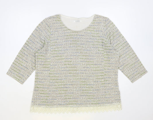 Marks and Spencer Womens Grey Round Neck Striped Polyester Pullover Jumper Size 18 - Lace Trim
