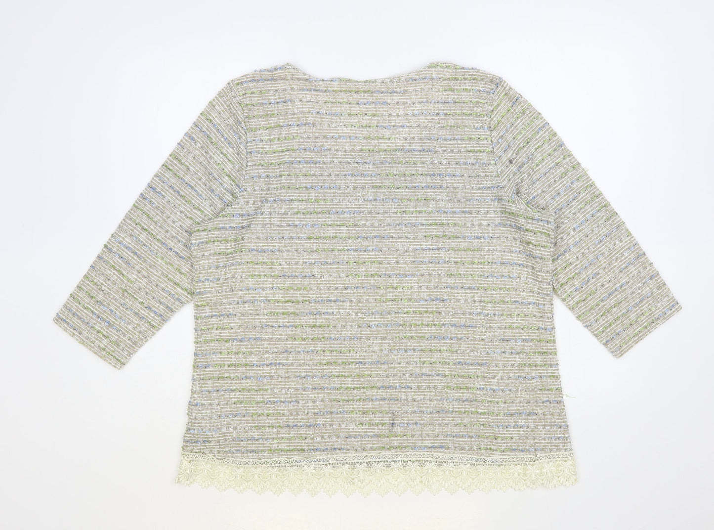 Marks and Spencer Womens Grey Round Neck Striped Polyester Pullover Jumper Size 18 - Lace Trim