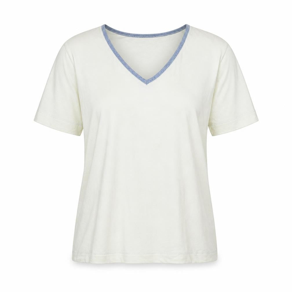 Bandolera Womens Ivory Viscose Basic T-Shirt Size M V-Neck
