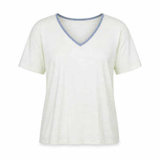 Bandolera Womens Ivory Viscose Basic T-Shirt Size M V-Neck