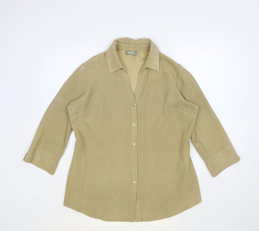 Wallis Womens Beige Polyester Basic Button-Up Size 14 Collared - Suede Effect