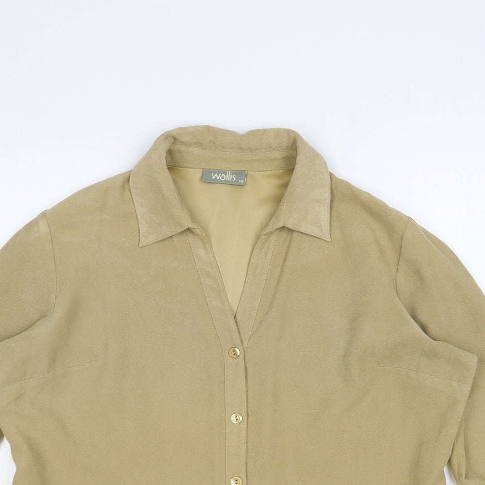 Wallis Womens Beige Polyester Basic Button-Up Size 14 Collared - Suede Effect