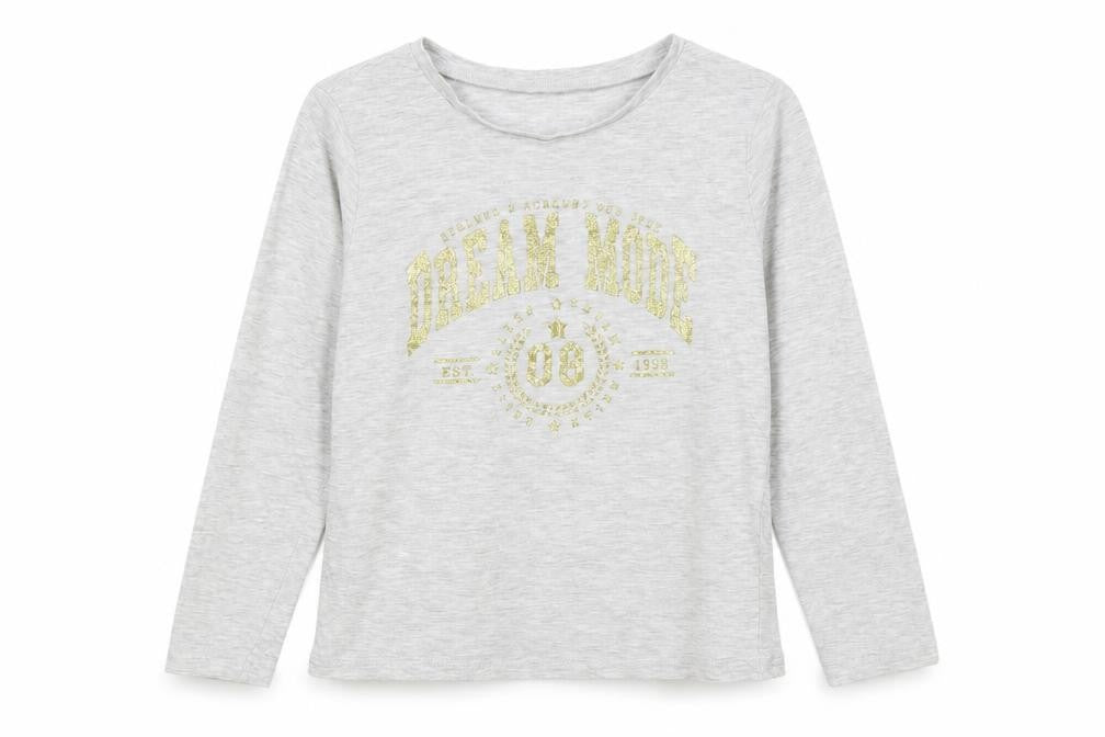 George Girls Grey Cotton Pullover T-Shirt Size 6-7 Years Crew Neck Pullover