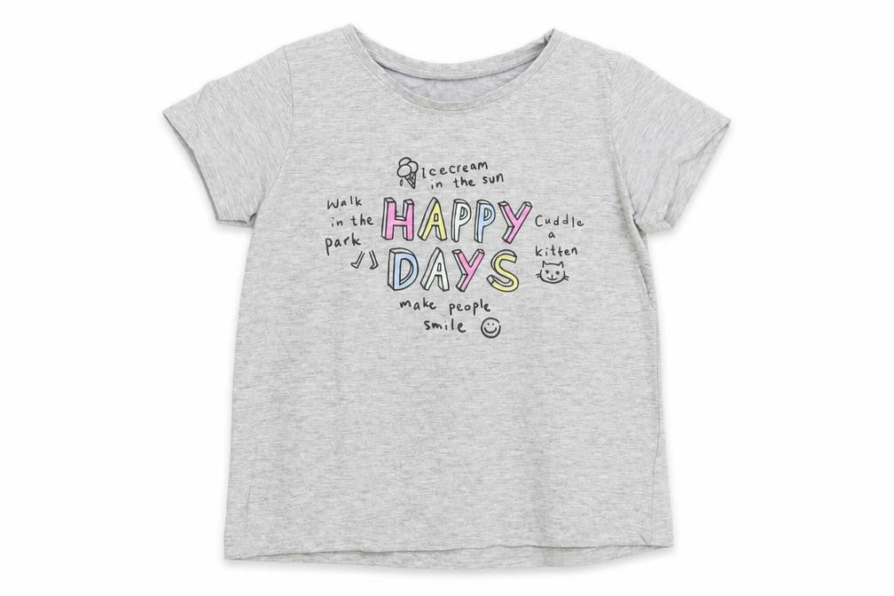 Primark Girls Grey Cotton Pullover T-Shirt Size 6-7 Years Crew Neck Pullover - Happy Days
