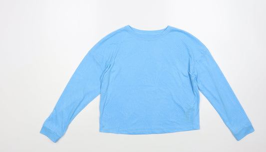 Marks and Spencer Girls Blue Geometric Polyester Pullover T-Shirt Size 11-12 Years Crew Neck Pullover