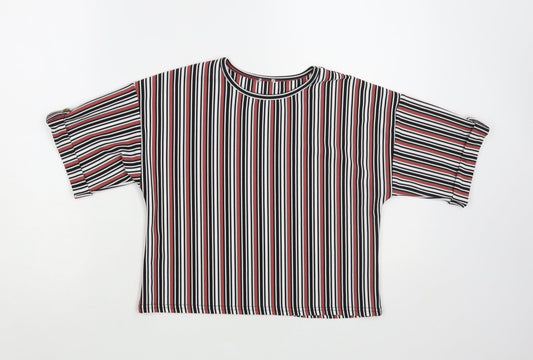 River Island Girls Multicoloured Striped Polyester Pullover T-Shirt Size 9-10 Years Crew Neck Pullover