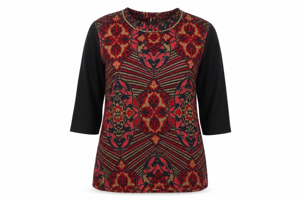 Yumi Womens Multicoloured Geometric Polyester Basic Blouse Size 14 Round Neck