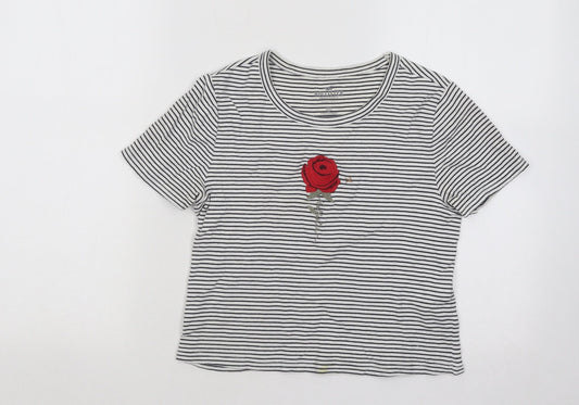 Hollister Womens White Striped Cotton Basic T-Shirt Size XS Round Neck - Rose