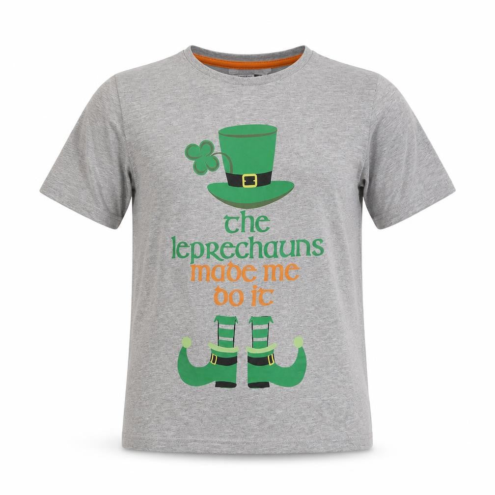 Pep&Co Boys Grey Cotton Basic T-Shirt Size 10-11 Years Round Neck Pullover - Leprechauns