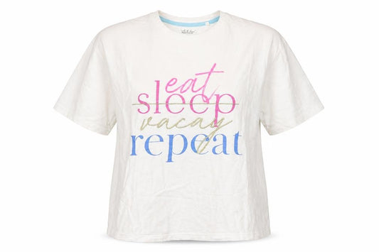 F&F Womens White Cotton Basic T-Shirt Size 6 Round Neck - Eat Sleep Vacay Repeat