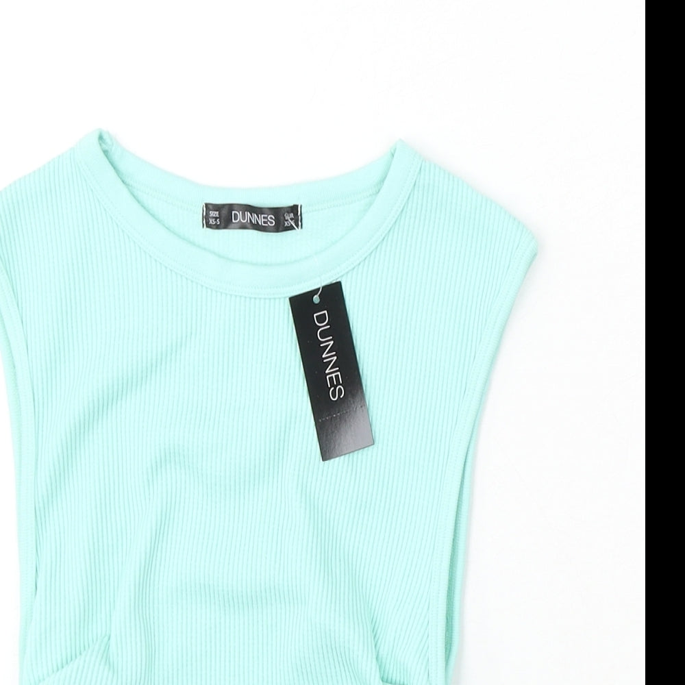 Dunnes Womens Blue Polyester Cropped Tank Size XS Round Neck Pullover - Ruched sides