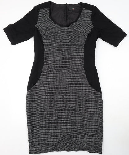 Next Womens Black Polka Dot Polyester Bodycon Size M Round Neck