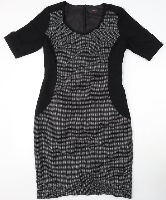 NEXT Womens Black Polka Dot Polyester Bodycon Size M Round Neck