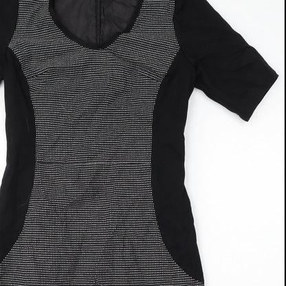 Next Womens Black Polka Dot Polyester Bodycon Size M Round Neck