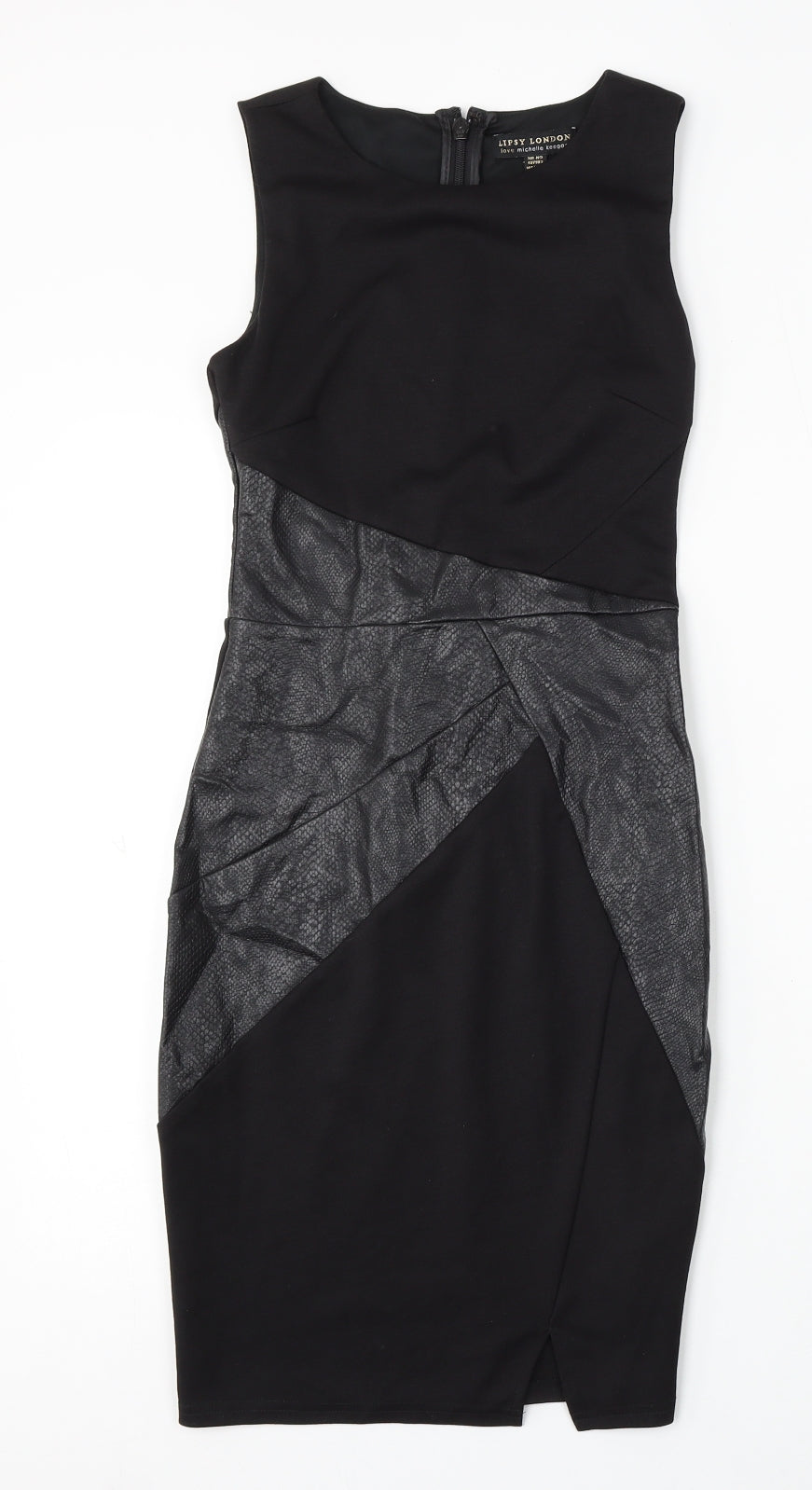 Lipsy Womens Black Polyester Bodycon Size 6 Round Neck Zip