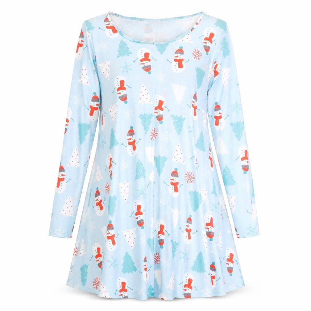 Style Womens Blue Polyester Fit & Flare Size XL Boat Neck - Christmas
