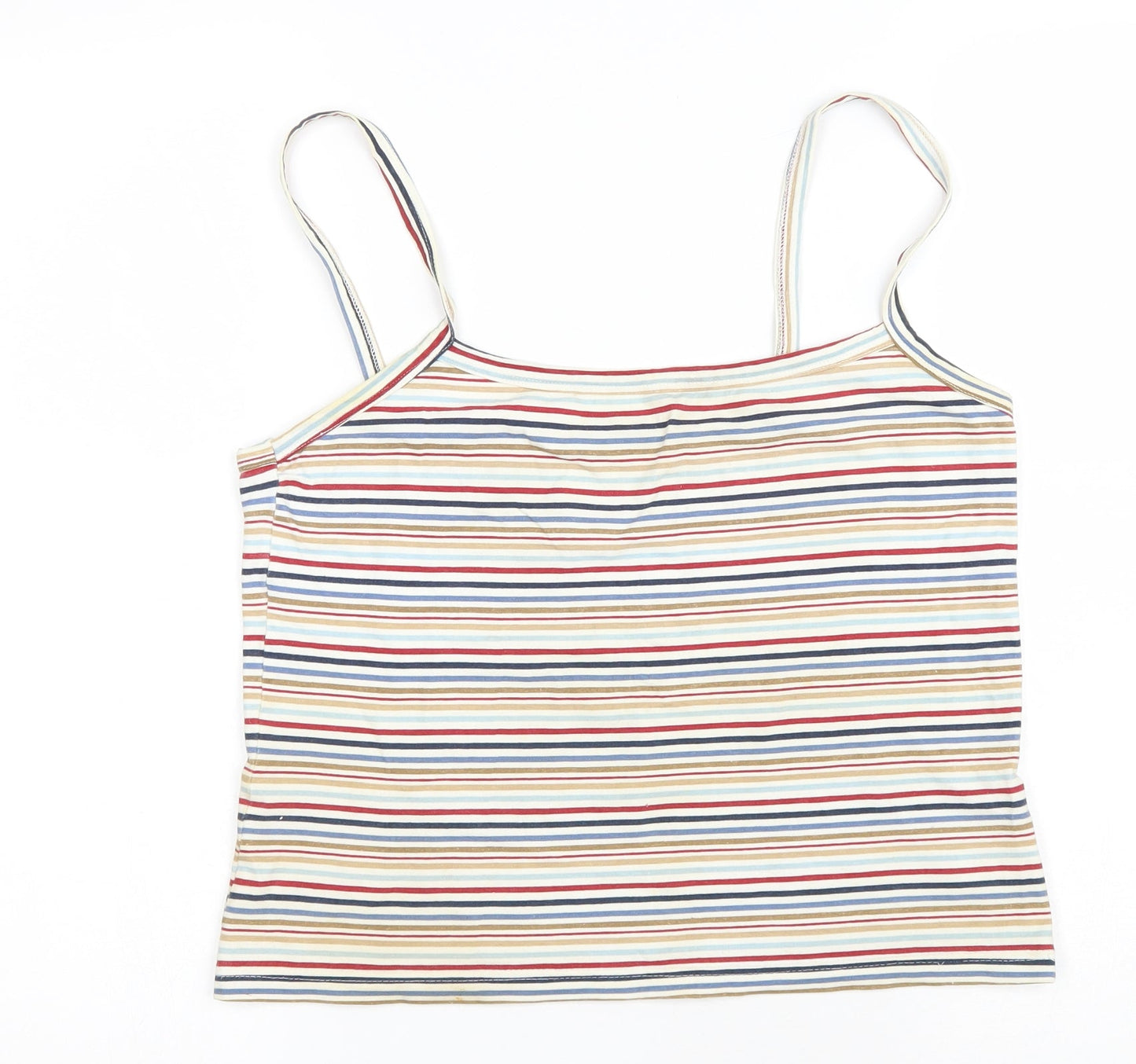 Lady Marlene Womens Ivory Striped Cotton Blend Cropped Tank Size M Square Neck