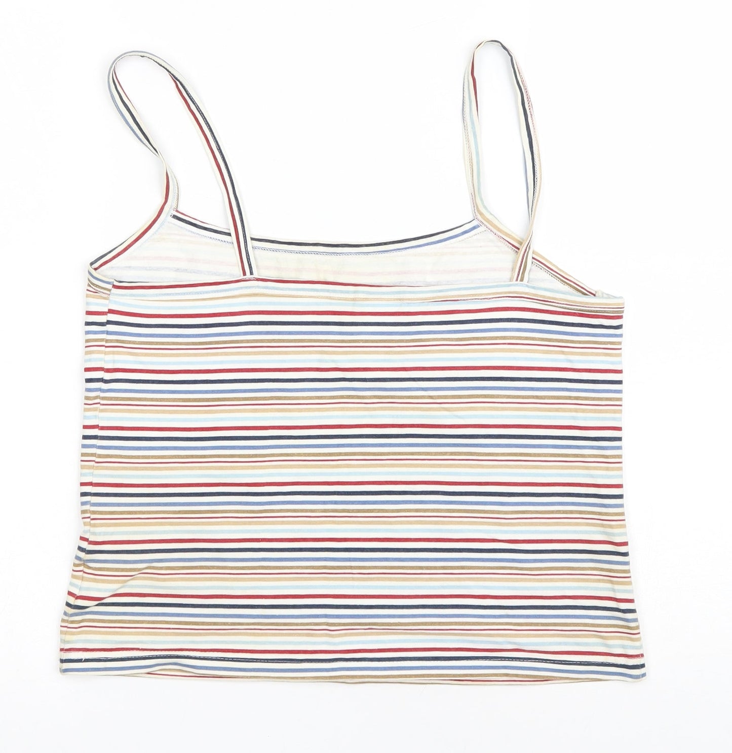 Lady Marlene Womens Ivory Striped Cotton Blend Cropped Tank Size M Square Neck