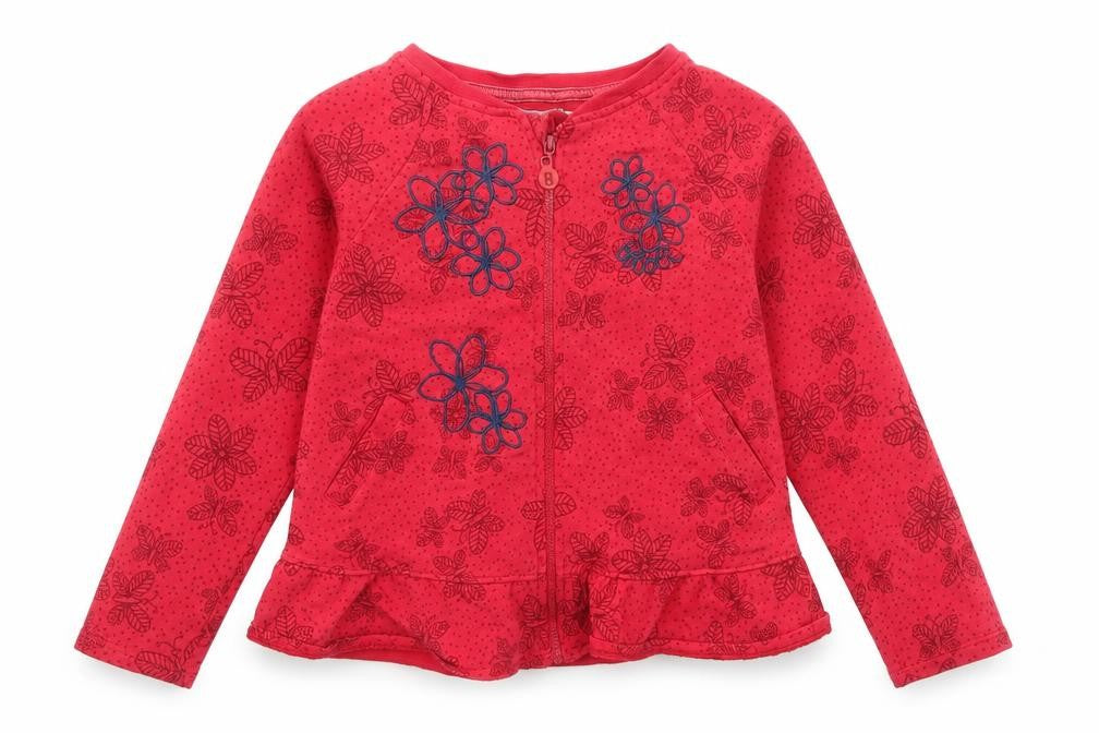 Boboli Girls Red Floral Cotton Full Zip Sweatshirt Size 8 Years Zip
