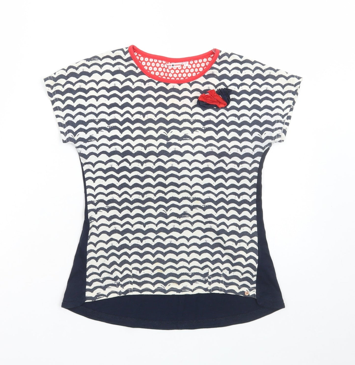 No No Girls Blue Striped Cotton Basic T-Shirt Size 12 Years Round Neck Pullover