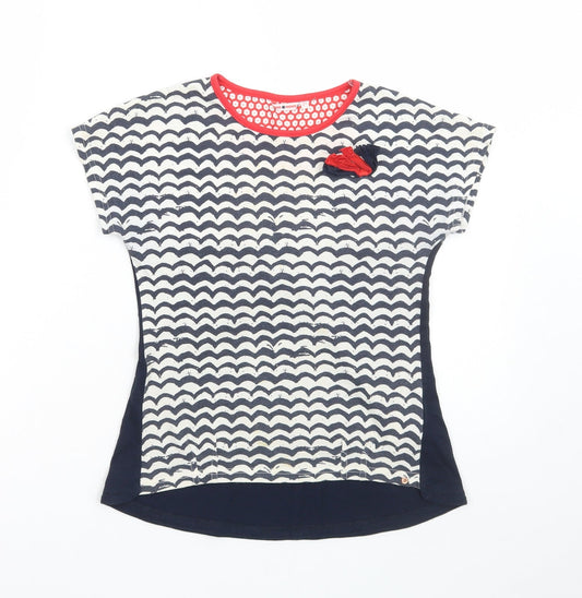 No No Girls Blue Striped Cotton Basic T-Shirt Size 12 Years Round Neck Pullover