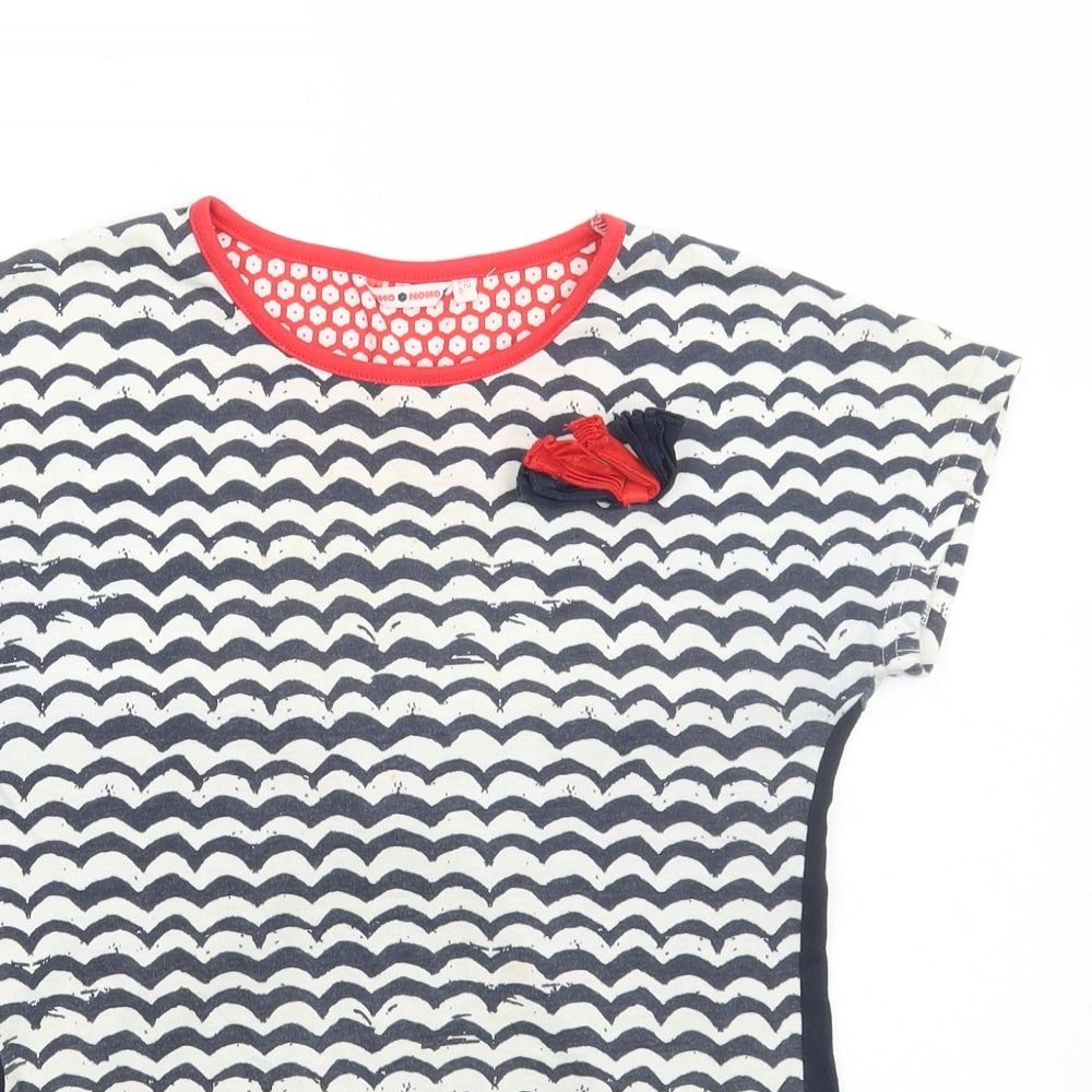 No No Girls Blue Striped Cotton Basic T-Shirt Size 12 Years Round Neck Pullover