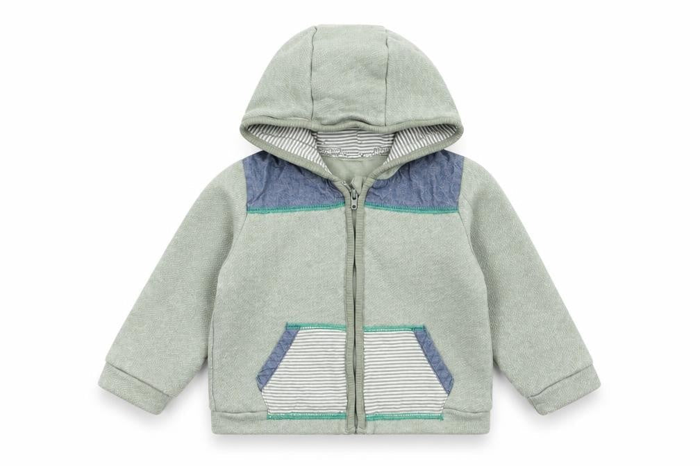 Mini Club Boys Green Striped Cotton Full Zip Jumper Size 9-12 Months Zip