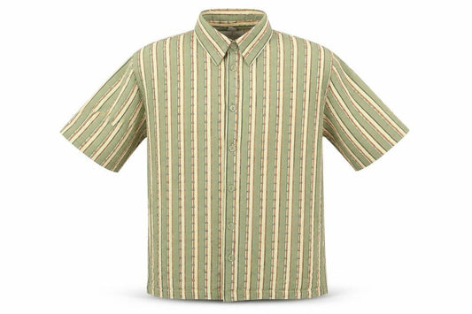 Essentials Mens Multicoloured Striped Polyester Button-Up Size S Collared Button
