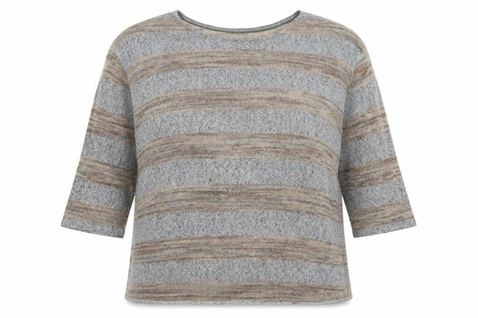 F&F Womens Grey Round Neck Striped Polyester Pullover Jumper Size 16