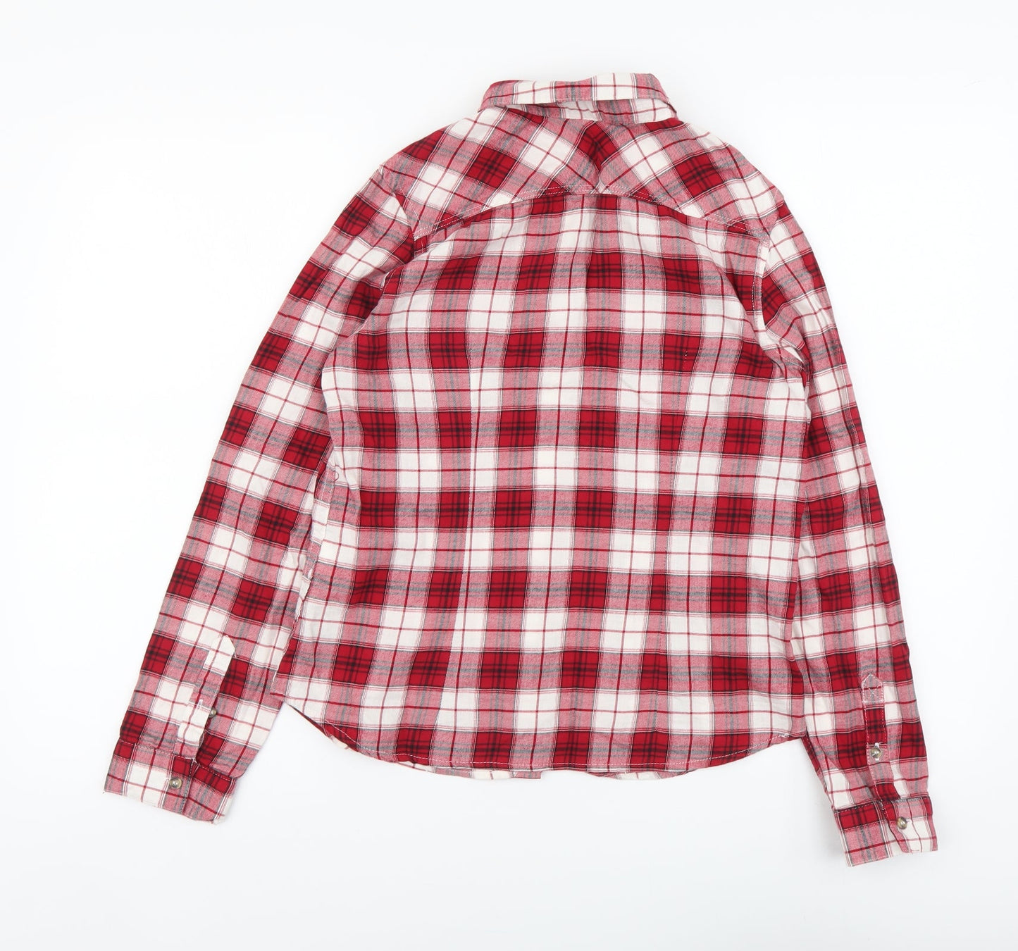 H&M Womens Red Plaid Cotton Basic Button-Up Size S Collared