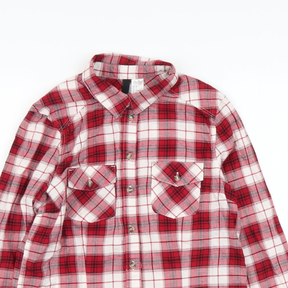 H&M Womens Red Plaid Cotton Basic Button-Up Size S Collared