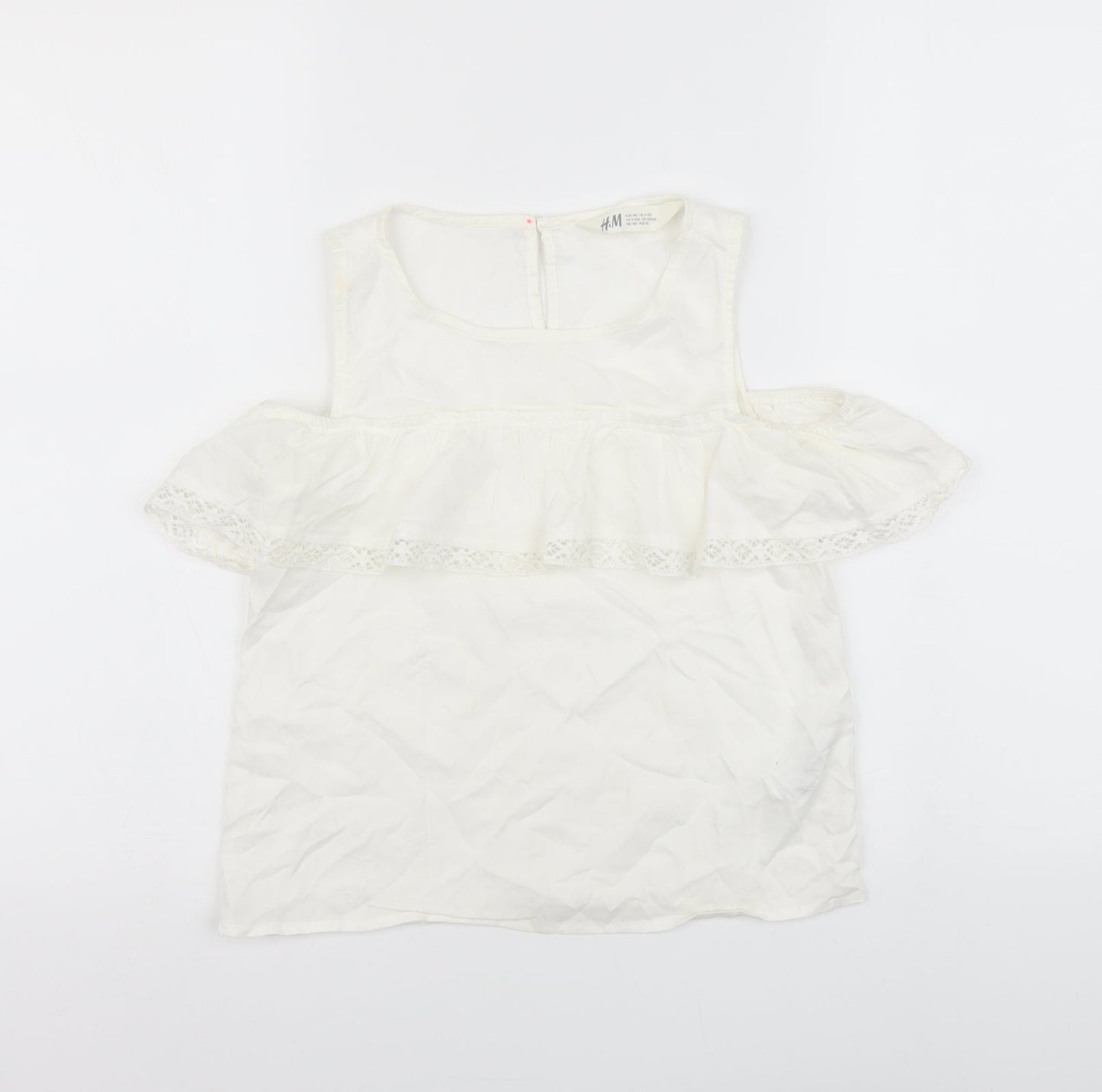 H&M Girls White Viscose Basic Tank Size 9-10 Years Round Neck Button