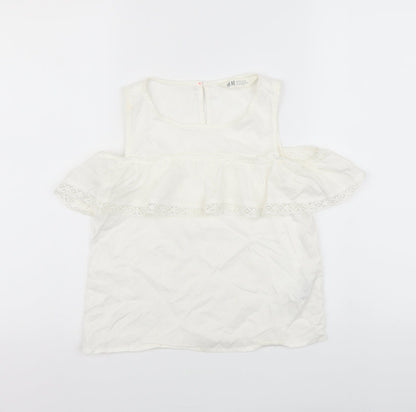 H&M Girls White Viscose Basic Tank Size 9-10 Years Round Neck Button
