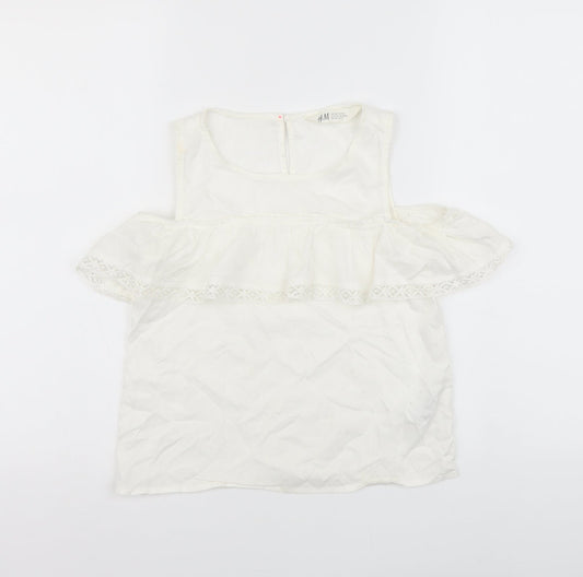 H&M Girls White Viscose Basic Tank Size 9-10 Years Round Neck Button