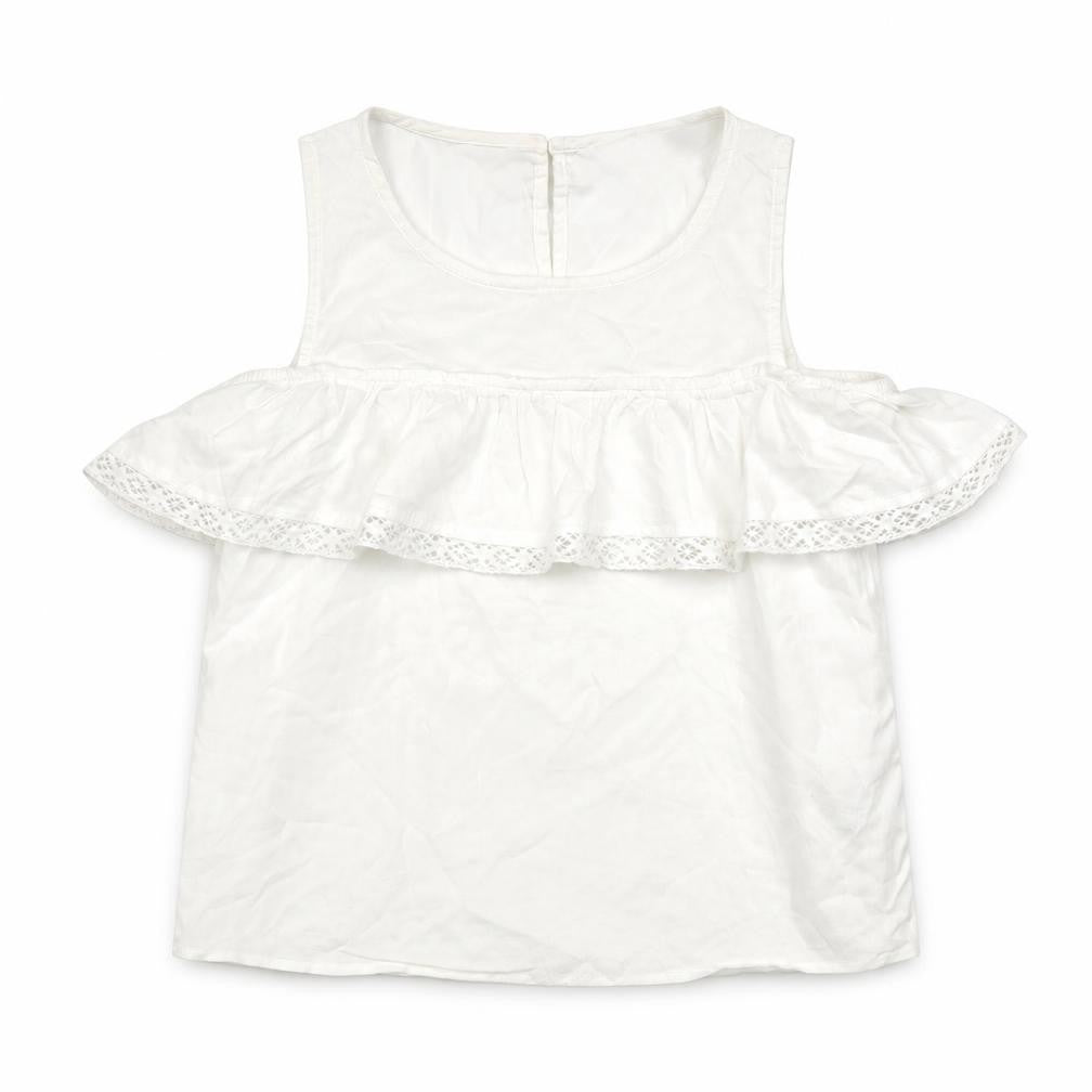 H&M Girls White Viscose Basic Tank Size 9-10 Years Round Neck Button