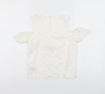 H&M Girls White Viscose Basic Tank Size 9-10 Years Round Neck Button