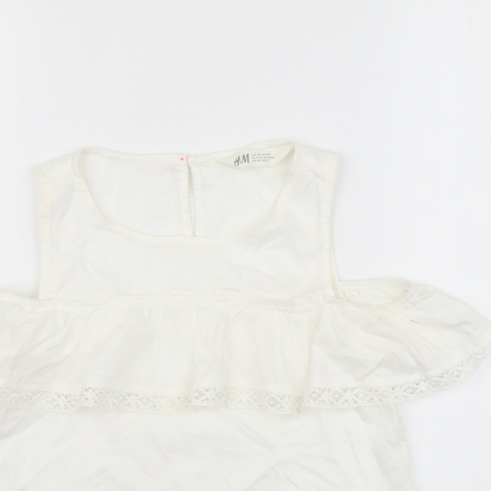 H&M Girls White Viscose Basic Tank Size 9-10 Years Round Neck Button