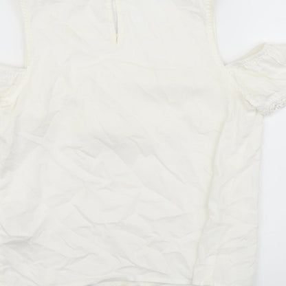 H&M Girls White Viscose Basic Tank Size 9-10 Years Round Neck Button