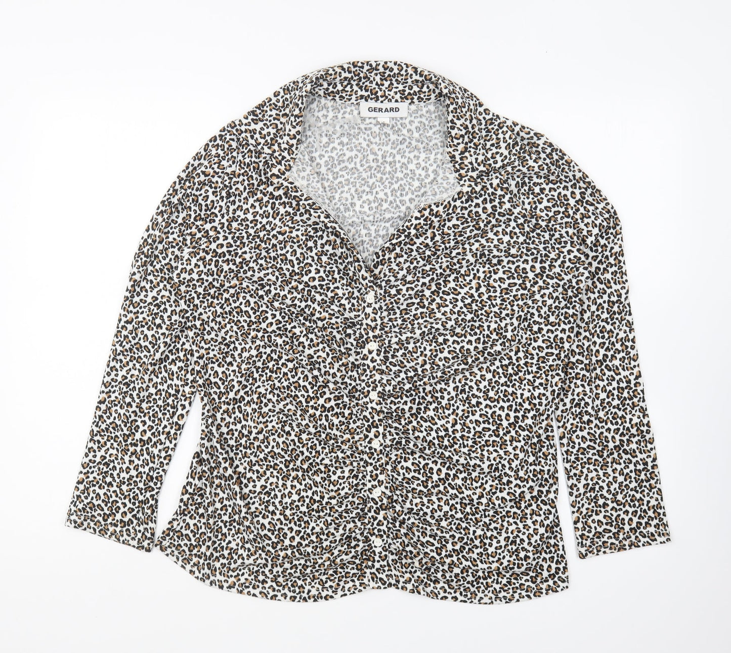 Gerard Womens Multicoloured Animal Print Polyester Basic Button-Up Size 16 Collared - Leopard Print