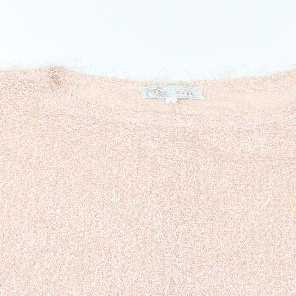 Cameo Rose Womens Pink Polyester Basic T-Shirt Size L Round Neck